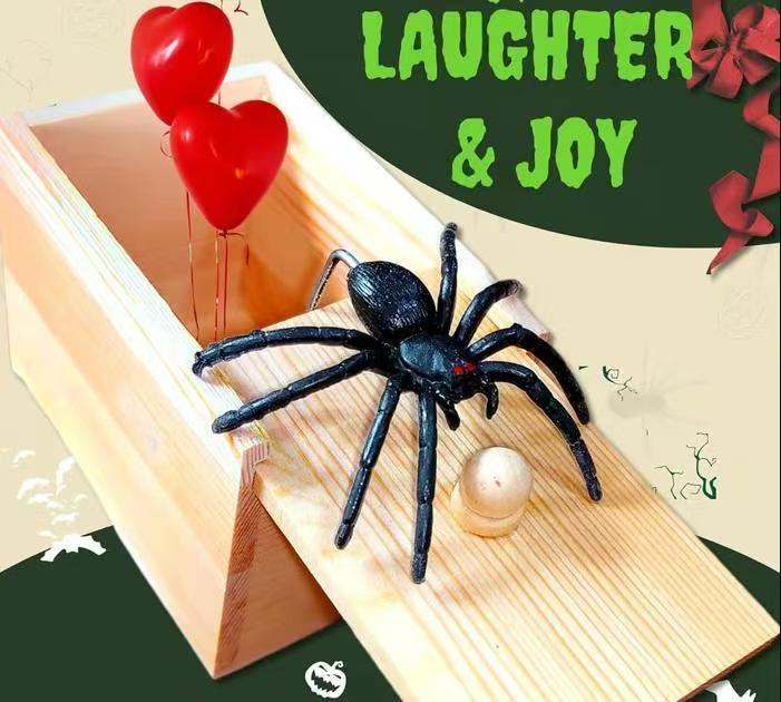 Epic Wooden Spider Gag Box - Jump Scare Prank for Parties, Family, Office & Dorms!