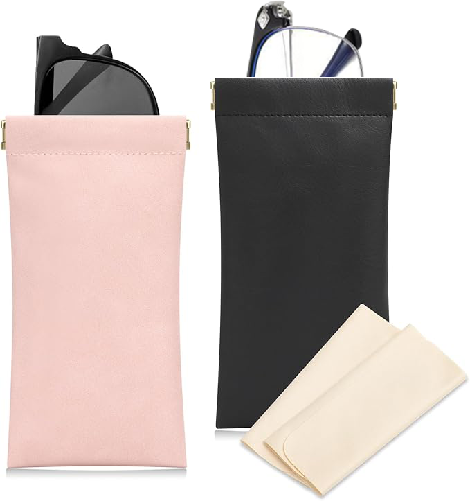 Sightor Sunglass Case, 2 Pcs Soft Eyeglass Cases for Women Portable Squeeze Top Leather Glasses Pouch