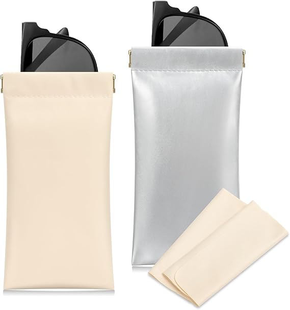Sightor Sunglass Case, 2 Pcs Soft Eyeglass Cases for Women Portable Squeeze Top Leather Glasses Pouch