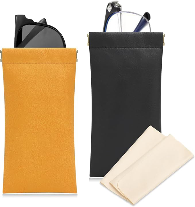 Sightor Sunglass Case, 2 Pcs Soft Eyeglass Cases for Women Portable Squeeze Top Leather Glasses Pouch