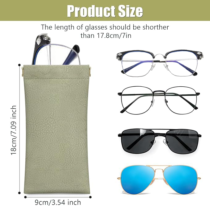 Sightor Sunglass Case, 2 Pcs Soft Eyeglass Cases for Women Portable Squeeze Top Leather Glasses Pouch